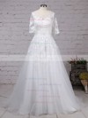 Tulle Scoop Neck Ball Gown Sweep Train Beading Wedding Dresses #UKM00023168