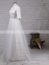 Lace Tulle Scalloped Neck A-line Sweep Train Beading Wedding Dresses #UKM00023179