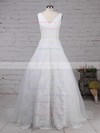 Organza V-neck Ball Gown Sweep Train Appliques Lace Wedding Dresses #UKM00023195
