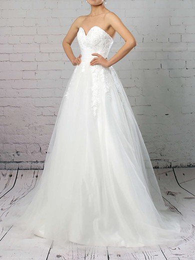 Tulle Sweetheart Ball Gown Sweep Train Appliques Lace Wedding Dresses #UKM00023320