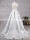 Satin Scoop Neck Ball Gown Sweep Train Appliques Lace Wedding Dresses #UKM00023317