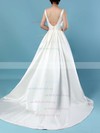 Satin Scoop Neck Ball Gown Sweep Train Appliques Lace Wedding Dresses #UKM00023317