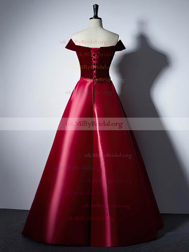 Ball Gown Off-the-shoulder Satin Velvet Floor-length Sashes / Ribbons Prom Dresses #UKM020106129