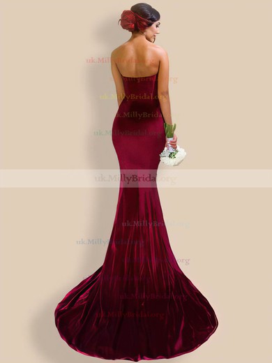 Trumpet/Mermaid V-neck Velvet Sweep Train Prom Dresses #UKM020106138