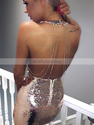 Sheath/Column V-neck Sequined Short/Mini Prom Dresses #UKM020106185