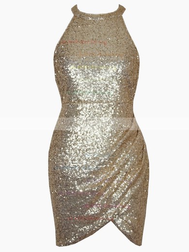 Sheath/Column Halter Sequined Short/Mini Prom Dresses #UKM020106190