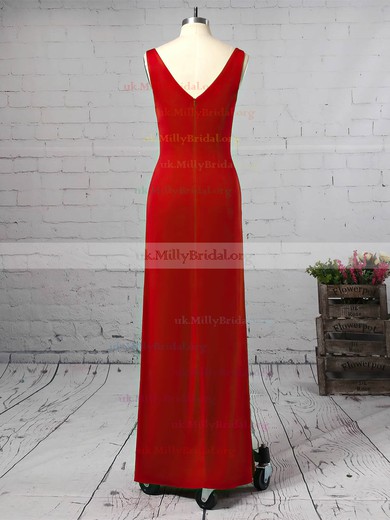 Sheath/Column V-neck Jersey Ankle-length Split Front Prom Dresses #UKM020106254