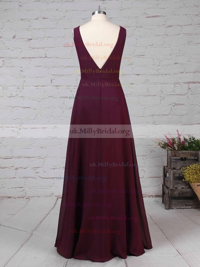 Chiffon V-neck Empire Floor-length Ruffles Bridesmaid Dresses #UKM01013477