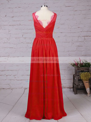 Chiffon V-neck A-line Ankle-length Lace Bridesmaid Dresses #UKM01013532