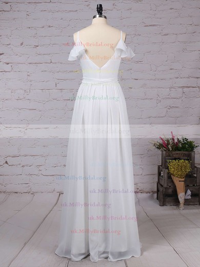 Chiffon V-neck A-line Floor-length Sashes / Ribbons Bridesmaid Dresses #UKM01013537