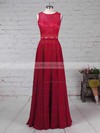 A-line Scoop Neck Lace Chiffon Floor-length Bridesmaid Dresses #UKM01013541