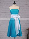 Satin Strapless A-line Knee-length Sashes / Ribbons Bridesmaid Dresses #UKM01013553