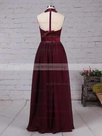 Chiffon Halter A-line Floor-length Sashes / Ribbons Bridesmaid Dresses #UKM01013563