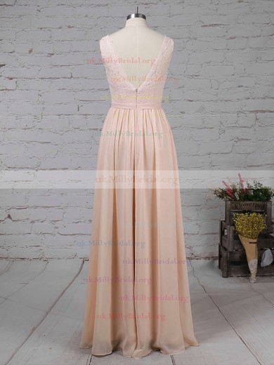 Lace Chiffon V-neck A-line Floor-length Sashes / Ribbons Bridesmaid Dresses #UKM01013574