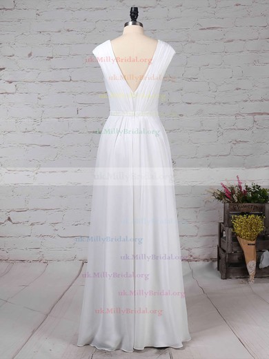 Chiffon V-neck A-line Floor-length Ruffles Bridesmaid Dresses #UKM01013587