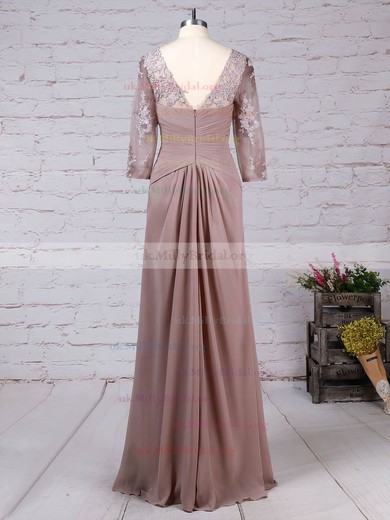 Chiffon Tulle Scoop Neck Sheath/Column Floor-length Appliques Lace Mother of the Bride Dress #UKM01021704