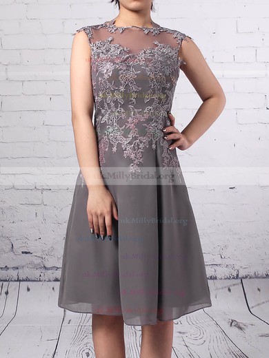 Chiffon Tulle Scoop Neck A-line Knee-length Appliques Lace Mother of the Bride Dress #UKM01021684