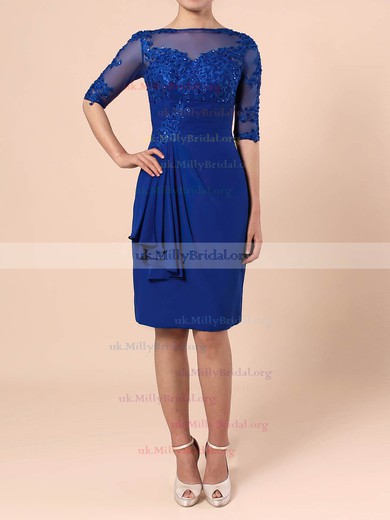 Tulle Chiffon Scoop Neck Sheath/Column Knee-length Appliques Lace Mother of the Bride Dress #UKM01021695