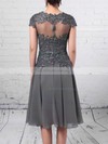 Chiffon Tulle V-neck A-line Knee-length Beading Mother of the Bride Dress #UKM01021725