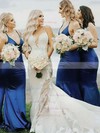 Silk-like Satin V-neck Trumpet/Mermaid Sweep Train Bridesmaid Dresses #UKM01013706
