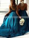 Silk-like Satin V-neck A-line Sweep Train Split Front Bridesmaid Dresses #UKM01013598