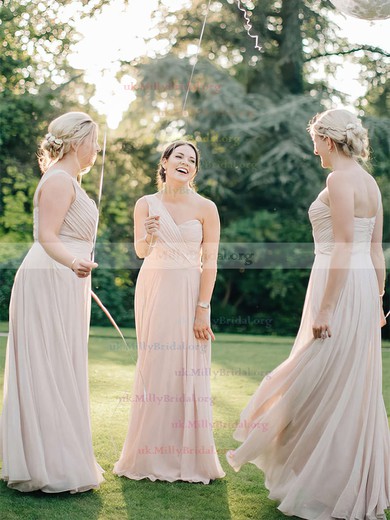 Chiffon One Shoulder A-line Floor-length Ruffles Bridesmaid Dresses #UKM01013618