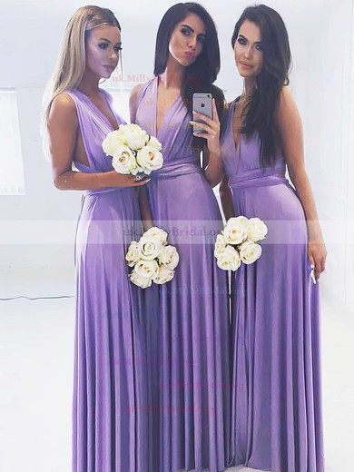 Jersey V-neck A-line Floor-length Bridesmaid Dresses #UKM01013620