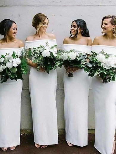 Silk-like Satin Off-the-shoulder Sheath/Column Ankle-length Bridesmaid Dresses #UKM01013632