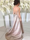 Silk-like Satin V-neck A-line Sweep Train Bridesmaid Dresses #UKM01013647