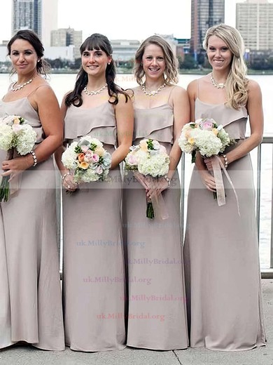Chiffon Scoop Neck A-line Sweep Train Ruffles Bridesmaid Dresses #UKM01013661