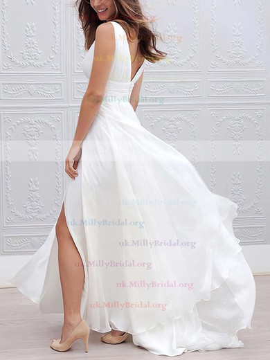 Chiffon V-neck Empire Floor-length Ruffles Wedding Dresses #UKM00023336