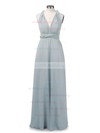 A-line V-neck Chiffon with Ruffles Floor-length Backless Informal Bridesmaid Dresses #UKM010020103579