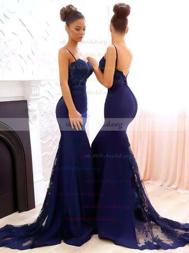 Tulle Silk-like Satin Sweetheart Trumpet/Mermaid Sweep Train Appliques Lace Bridesmaid Dresses #UKM010020105493