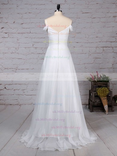Chiffon V-neck Empire Sweep Train Ruched Wedding Dresses #UKM00023198