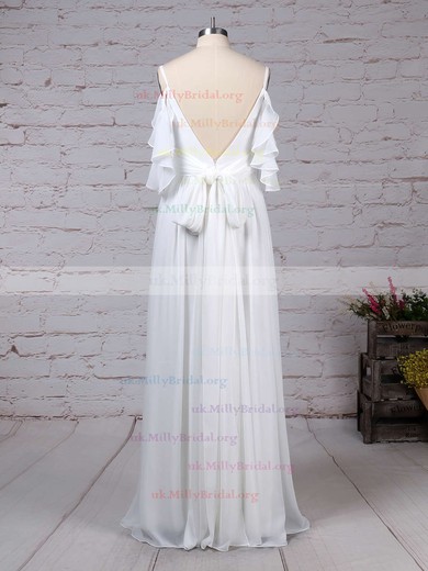 Chiffon V-neck A-line Sweep Train Sashes / Ribbons Wedding Dresses #UKM00023303