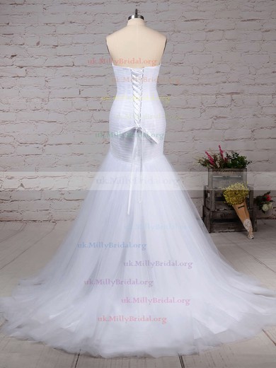 Tulle Sweetheart Trumpet/Mermaid Sweep Train Ruched Wedding Dresses #UKM00023219