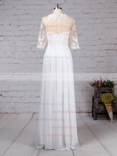 Chiffon Tulle Scoop Neck A-line Floor-length Appliques Lace Wedding Dresses #UKM00023279