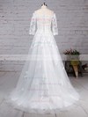 Tulle Scoop Neck Princess Sweep Train Appliques Lace Wedding Dresses #UKM00023162