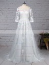 Tulle Scoop Neck Princess Sweep Train Appliques Lace Wedding Dresses #UKM00023162