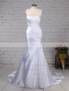 Tulle Silk-like Satin V-neck Trumpet/Mermaid Sweep Train Beading Wedding Dresses #UKM00023242