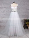 Tulle V-neck Princess Sweep Train Beading Wedding Dresses #UKM00023288