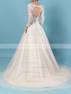 Tulle V-neck Ball Gown Court Train Beading Wedding Dresses #UKM00023154