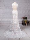 Lace V-neck Trumpet/Mermaid Sweep Train Appliques Lace Wedding Dresses #UKM00023284
