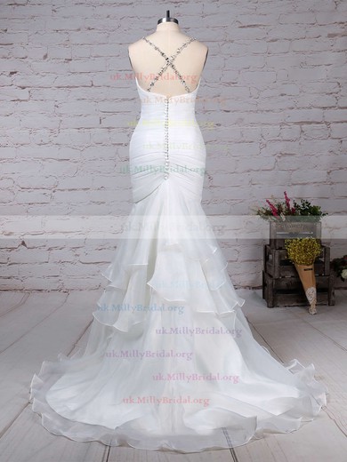Organza Tulle Sweetheart Trumpet/Mermaid Sweep Train Beading Wedding Dresses #UKM00023217