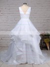 Organza V-neck Ball Gown Sweep Train Ruffles Wedding Dresses #UKM00023222