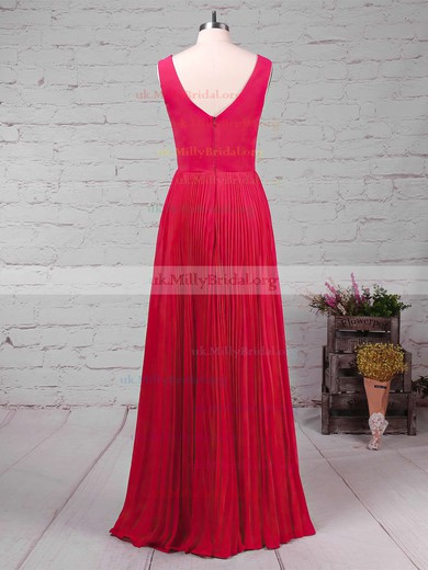 A-line V-neck Chiffon Floor-length Split Front Bridesmaid Dresses #UKM01013579