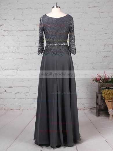 A-line Scoop Neck Lace Chiffon Floor-length Beading Mother of the Bride Dresses #UKM01021711