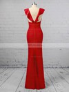 Sheath/Column V-neck Stretch Crepe Floor-length Prom Dresses #UKM020106415