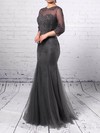 A-line Scoop Neck Tulle Floor-length Appliques Lace Mother of the Bride Dresses #UKM01021665
