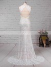 Sheath/Column Scoop Neck Lace Sweep Train Split Front Wedding Dresses #UKM00023287